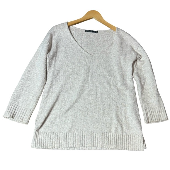 Peruvian Connection Pima Cotton V-Neck 3/4 Sleeve Oatmeal Sweater size XS - Picture 1 of 8